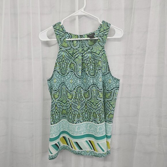 Ann Taylor Green White Boho Tank Top Festival Stripes Retro 14 - Picture 9 of 11